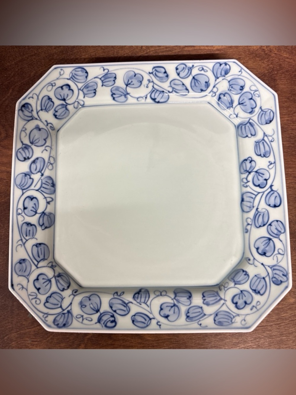 Asian Blue Floral Octagonal Ceramic Dinner Plate - Home Dining